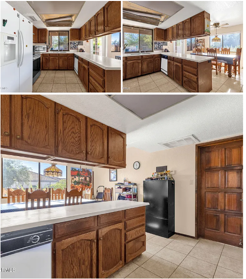 Existing kitchen with dated oak cabinetry